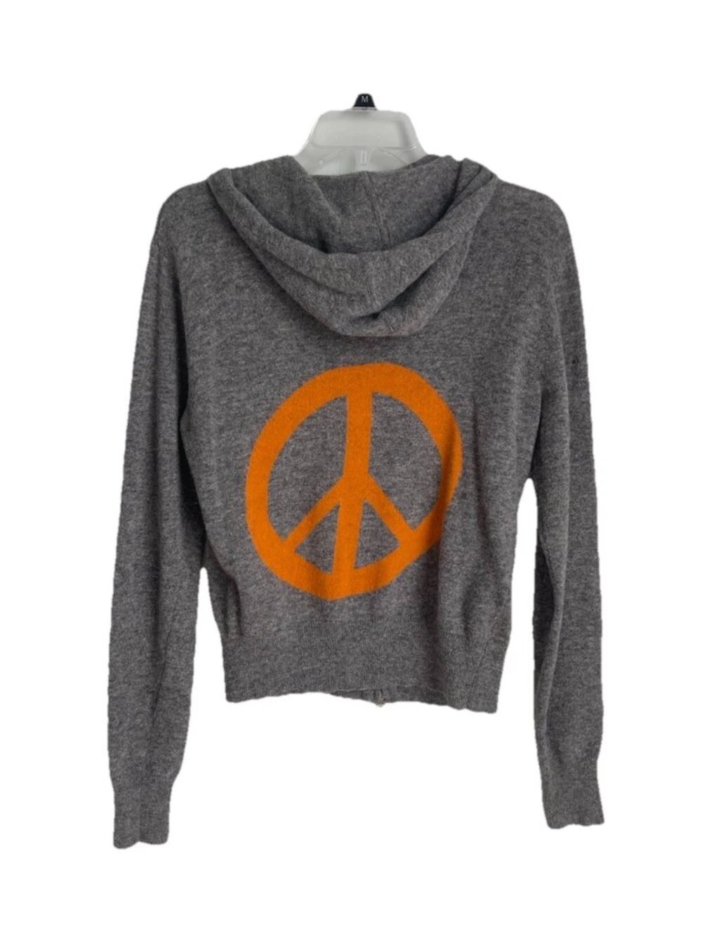 Sundance Gray Lambswool Hooded Cardigan Orange Peace Sign FLAWS